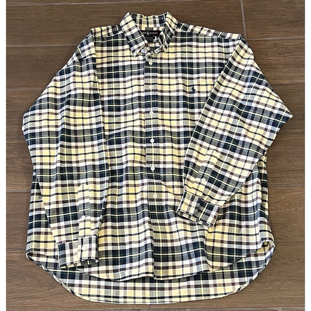 Ralph Lauren Men's Button Down Big Shirt Pocket Long Sleeve Multicolor Plaid L
